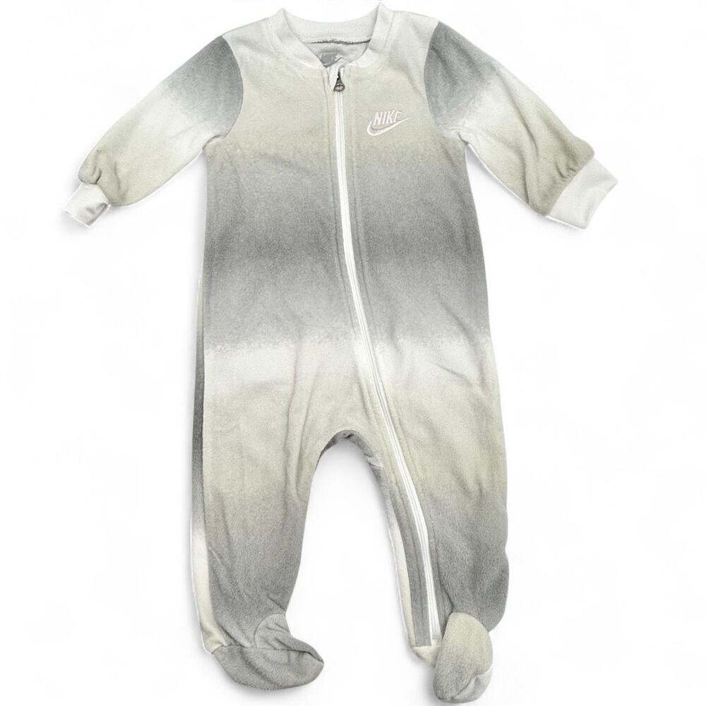 Nike Baby Fleece Footed Sleeper Unisex Ombre Neutral Zip Up Gray White Pajama 6M